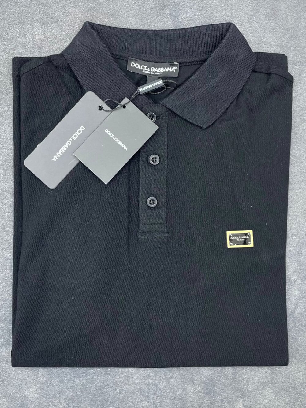 Dolce & Gabbana Men’s Black Polo Shirt Logo Plaque- Size XL
